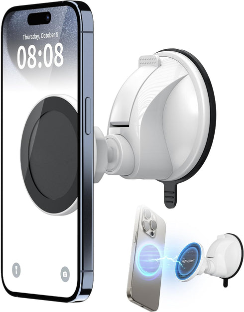 PROfezzion Magnetic Shower Mirror Phone Holder Reusable Suction Cup Phone Mount Compatible with iPhone 15 14 13 12 & All Phones, Rotating Stand fo...