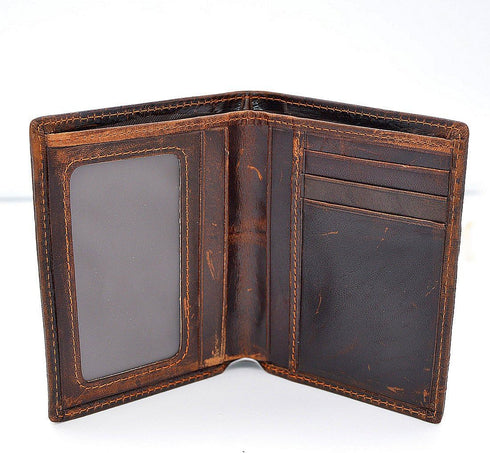 Mens Brown Genuine Leather Wallet with Credit Card Holder Dragon Pattern M...