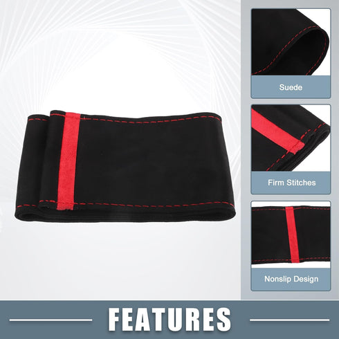 Car Hand Sewn DIY Steering Wheel Cover Breathable Comfortable 38cm Stitch on Wrap Cover Suede Red Black Stitches Red...