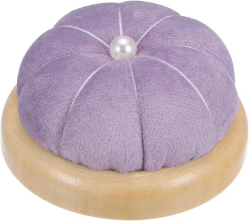 HARFINGTON Wooden Base Pin Cushion Japanese Style Cute Needle Holder Pincushions Round for Sewing Quilting Needlework DIY Crafts, Light Purple...