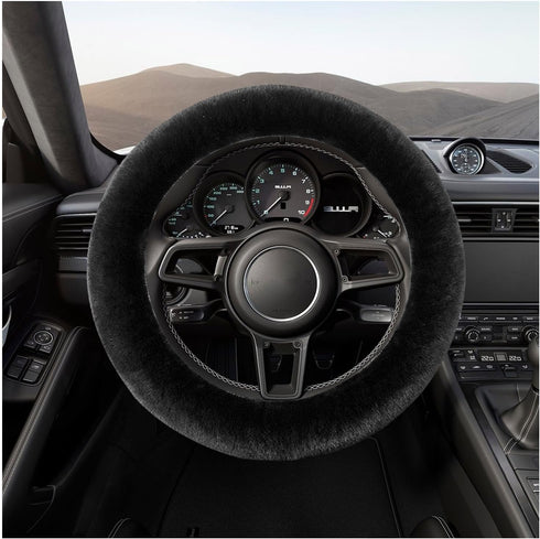 Fur Wool Sheepskin Car Steering Wheel Cover, 15 Inch Fluffy Anti-Slip Auto Steering Wheel Protector for Warm Winter, Universal Fuzzy Plush Vehicle...