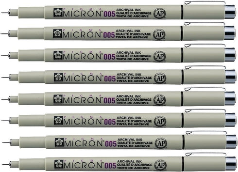 Sakura Pigma Micron pen 005 Black ink marker felt tip pen, Archival pigment ink, fine point for artist drawing pens - 8 pen set...