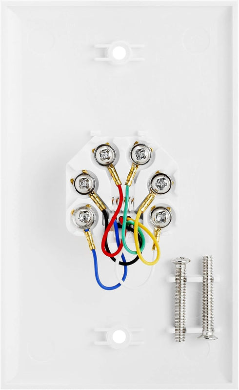 Cmple - Single RJ11 Connector with 6 Conductors Phone Wall Plate Jack 6P6C Telephone Single Jack Wallplate with Screws...