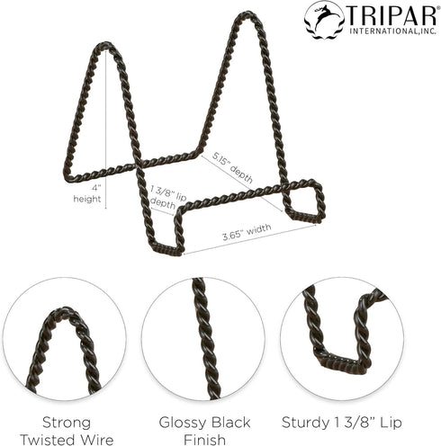 Tripar Decorative Twisted Wire Stand, Black Display (4 Inch Depth) - Tabletop Display - Handcrafted Square Edge Design for Sleek & Modern Look - P...