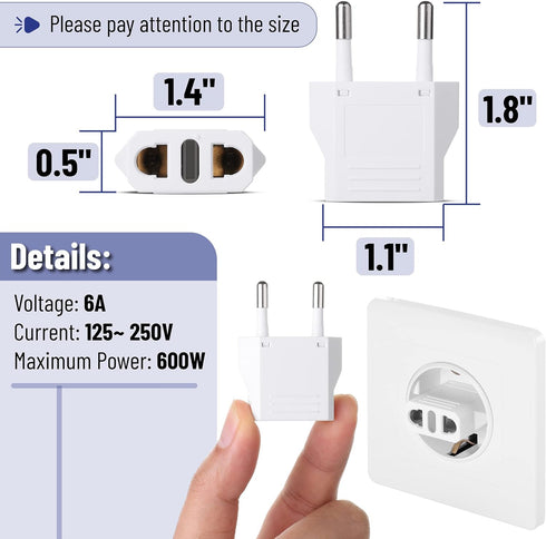 Bates- European Plug Adapter, 3 pc, Travel Adapter, US to Europe Plug Adapter, EU Adapter, Electrical Adapters, Converter Plug, European Outlet Ad...