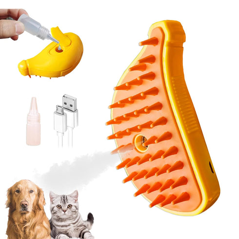 3 in 1 Water Brush for Dogs Cat Steam Brush Steamy Cat Brush with Steam Cat Grooming Brush Cepillo Para Gatos ALD-001-Y (Banana Yellow)...