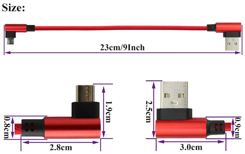 (23cm/9inch 90 Degree Micro USB Cable Right Angle USB 2.0 A Male to Micro Male Fast Sync & Charging Cable for Android, Samsung, LG,Huawei, Smartph...