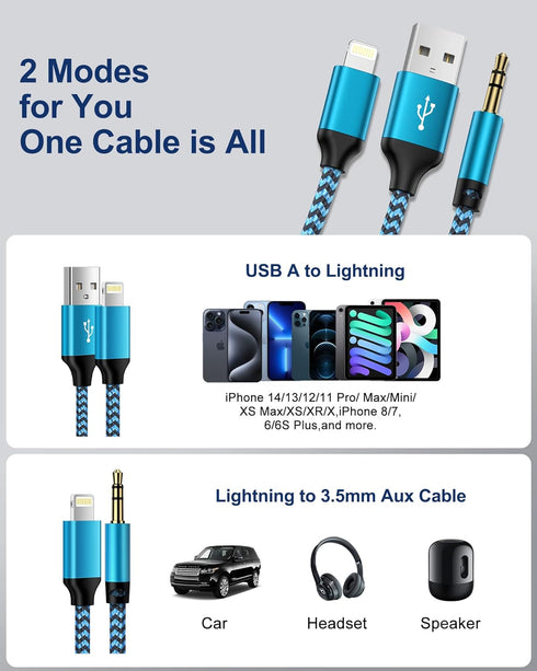 Lightning to 3.5mm Aux Cable for Car + Charge Cord 2-in-1 MFI Certified Male Audio Charging Cable for Apple 14 Pro Max 13 12 11 XR XS iPad, iPhone...
