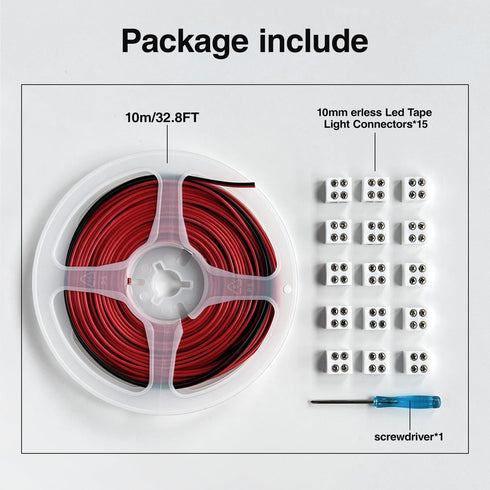 15Pack erless LED Strip Connectors 2pin with 32.8ft Wire, Tighten Screw Terminal Blocks 2 Pin 10mm Connector with Screwdriver Wire to LED Tape Con...