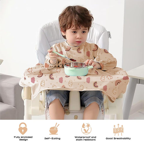 Vicloon Coverall Baby Feeding Bib, Weaning Bib Attaches to Highchair and Table, Long Sleeves Bib with Waterproof, Comfortable,Machine Washable, Ba...