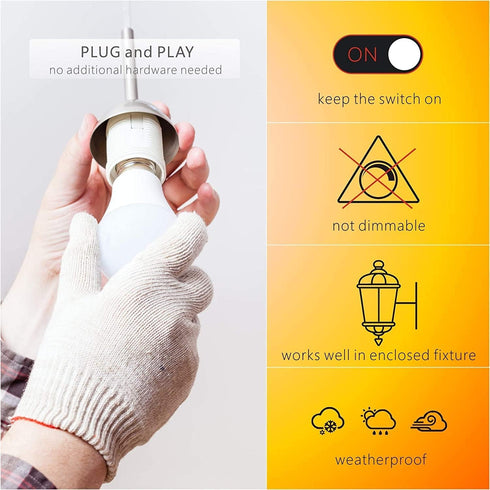 Torkase Outdoor Dusk to Dawn Light Bulbs- No Timer Required, 12W(100W Equivalent), 3000K Warm White, E26 A19 Automatic Sensor LED Bulbs, Built-in ...