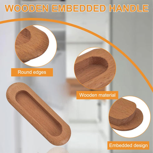 2PCS Oval Wood Recessed Concealed Handle, Embedded Design Sliding Door Handle Wood Cabinet Pulls Flush Sliding Closet Door Pulls for Sliding Barn ...