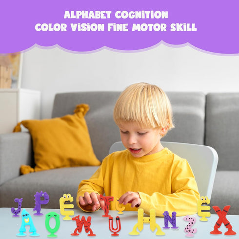 Alphabet Letters Learning Suction Toys: ABC Silicone Baby Bath Toys, Bathtub/Windows/Car/Travel Toys for Toddlers 1-3, Preschool Educational Monte...