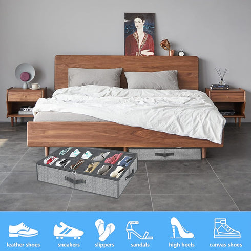 Under Bed Shoe Storage Organizer for Closet Fits 24 Pairs-Sturdy Underbed Shoe Containers Boxes Organizador De Zapatos with Clear Cover,Set of 2, ...