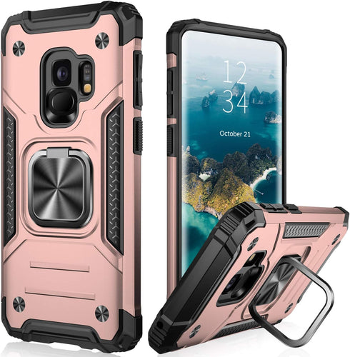 IKAZZ for Galaxy S9 Case,Dual Layer Soft Flexible TPU and Hard PC Anti-Slip Full-Body Rugged Protective Phone Cover with Magnetic Kickstand Rose G...
