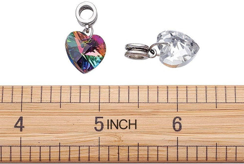 KISSITTY 50-Piece Glass Dangle Heart Pendants Large Hole Randomly Assorted Color 1 inch (25mm with Bail Hanger) Fit European Style Jewelry Making...