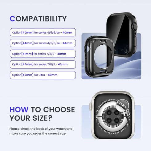 Goton 2 in 1 Privacy Waterproof Apple Watch Case for Series 9 8 7 Screen Protector 41mm, Front Anti Spy Tempered Glass Face Cover + Back Bumper fo...