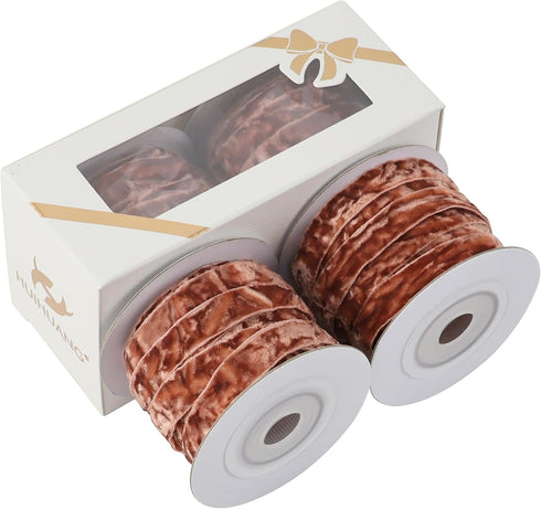 HUIHUANG Rust Red Velvet Ribbon 3/8 inch Crushed Thin Velvet Ribbon for Christmas Tree Ornaments, Gift Wrapping, Wreath Decoration, Invitations, H...