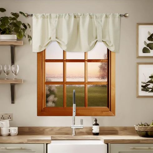 Home Queen Tie Up Shade Curtain Valance Window Treatment for Living Room, Adjustable Balloon Rod Pocket Drape Valance, Set of 1, 54 X 18 Inch, Nat...