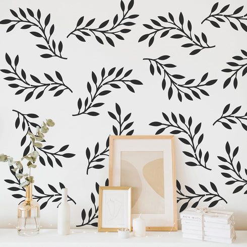 Vine Olive Branch Leaf Wall Stencils for Painting Large Pattern on Wall, Reusable Decorative Botanical Tree Leaves Template for Modern Floral Scan...