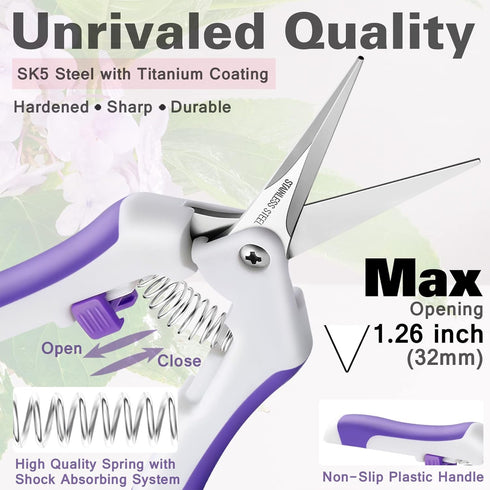 Garden Pruning Shears,Gardening Tools Bypass Hand Pruner Stainless Steel Gardening Scissor,Tree Cutter Clippers Secateur Trimmer Kit Set of 3,Purp...