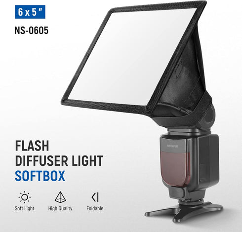 NEEWER Flash Diffuser Light Softbox 6" x 5", Universal, Collapsible with Storage Pouch Compatible with Canon Nikon Sony Godox Yongnuo NEEWER speed...