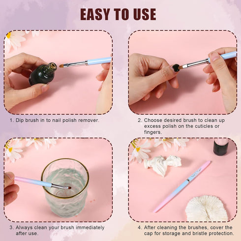 3pcs Nail Art Clean Up Brushes, Nails Painting Brushes, Round & Angled Head Pen Silicone Nail Art Acrylic Pen Brushes Dotting Pen Nail Painting To...