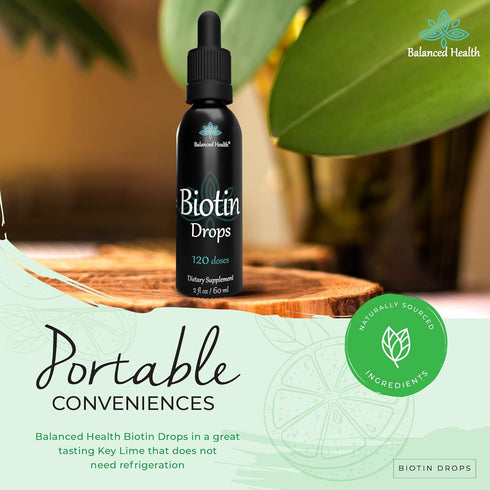 Biotin Drops - 120 Servings, 2oz, Lemon Flavor, Promote Healthy Hair Skin and Nails...