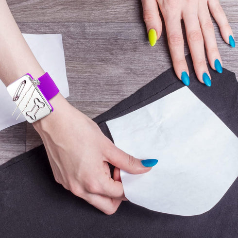 WILLBOND Magnetic Sewing Pincushion Wristband, 2 Pieces, with Flannelette Bag, Silicone Bracelet, Rose Red, Purple...