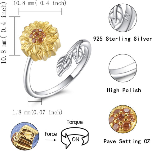 Sunflower Cremation Ring for Ashes - 925 Sterling Silver Adjustable Cremation Urn Jewelry You Are My Sunshine Daisy Memorial Keepsake Locket For M...