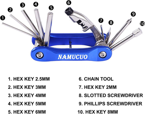 YBEKI Bike Repair Tool Kits - Bicycle Tool Set with Saddle Bag and Bicycle multi-tool Chain Tool (blue Tool kits 10 in 1 + Bag)...