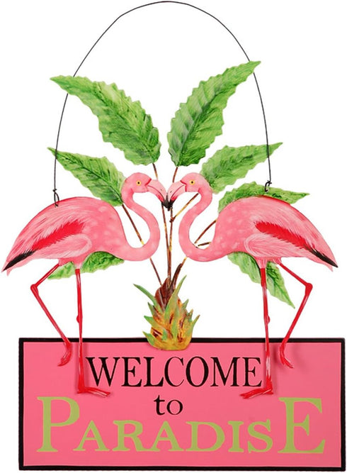 Sunset Vista Designs Kathy Hatch Pretty in Pink Flamingo Welcome to Paradise Sign, 14 by 10-Inch...