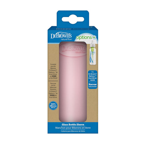 Dr. Brown's Options+ Narrow Glass Bottle Sleeve, 100% Silicone, Pink, BPA-Free, 8 oz, 1-Pack...