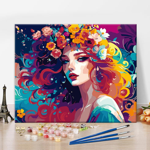 DIY Paint by Number Girl Paint by Numbers for Adults Beautiful Women Flowers Adult Paint by Numbers Kits on Canvas Abstract Style Paint by Numbers...