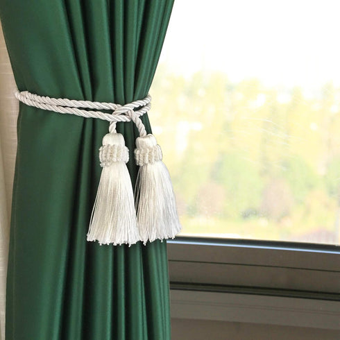 Fenghuangwu Curtain Tiebacks Handmade Decorative Curtain Holdbacks Rope with Tassel (White, 4P)...