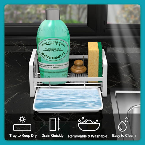 VANTEN Kitchen Sink Caddy Sponge Holder, Silver Sink Organizer, Sponge Holder for Kitchen Sink, Soap Dish Dispenser Brush Holder Storage Kitchen A...