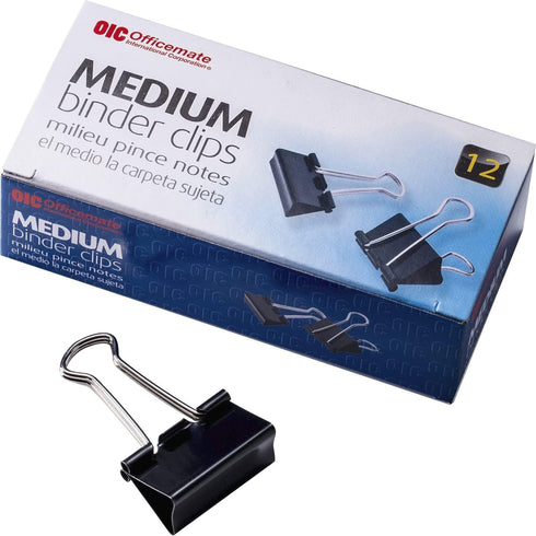 Officemate International Corp. 99050 Binder Clips,Medium,1-1/4-Inch Wide,5/8-Inch Cap, 12/BX, Black/Silver...
