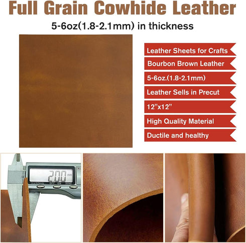 Thick Leather Sheets for Crafts Tooling Leather Square 1.8-2.1mm Full Grain Leather Pieces Genuine Cowhide Leather for Crafts Sewing Hobby Worksho...