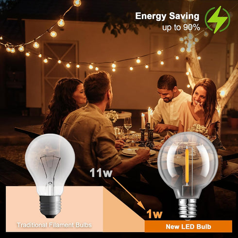 25 Pack G40 LED Replacement Light Bulbs, E12 Screw Base Waterproof Globe Bulbs Light for Indoor Outdoor String Lights, Patio Cafe Decor, Dimmable,...
