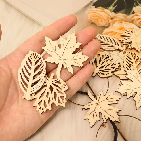 Honbay 60PCS Hollow Out Unfinished Blank Maple Leaves Wood Pieces Wood Slices Wood Chips Wooden Maple Shaped Embellishments Fall Leaf Wood Cutouts...