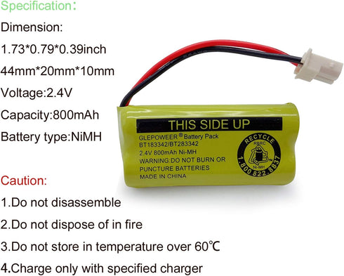 2.4V 800mAh BT183342 BT283342 BT166342 BT266342 BT162342 BT262342 Battery Compatible with CS6114 CS6419 CS6719 EL52300 CL80111 Cordless Handset Ph...