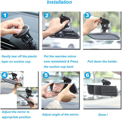 Rear View Mirror, KITBEST Universal Rearview Mirror, Car Interior Rear View Mirror with Adjustable Suction Cup, Car Inside Mirror for SUV, Vans, T...
