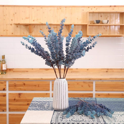 3 Pcs Soft Touch Artificial Eucalyptus Leaves Spray 31.5" Fake Silver Dollar Greenery Stems for Home Wedding Floral Arrangement, Blue...