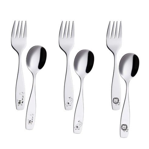ANNOVA Kids Silverware 6 Pieces Children's Safe Flatware Set Stainless Steel - 3 x Children Forks, 3 x Dinner Spoon, Toddler Utensils, for Lunchbo...