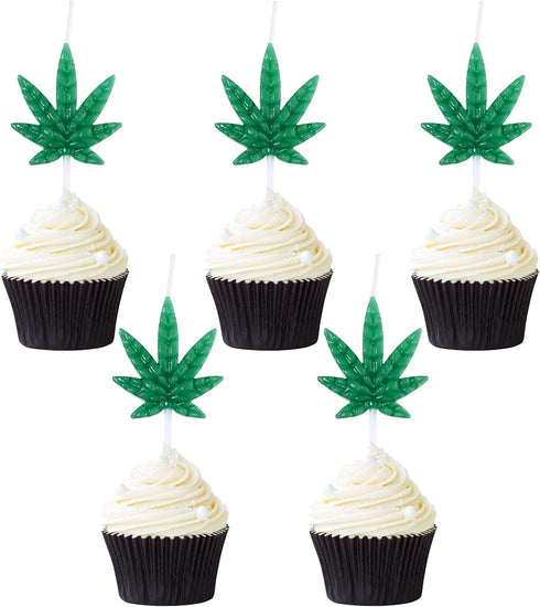 Lothee 5 Pieces Leaf Shape Candles Weed Leaf Cupcake Candles Pot Leaf Tealight Candles for Birthday Anniversary Celebrations Party Supplies...
