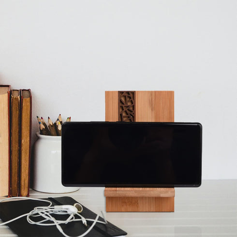 Mobile Stand Japanese Style Cellphone Holder Desktop Organizer Charging Station Compatible with All Smartphones Tablets Natural Bamboo Wood Portab...