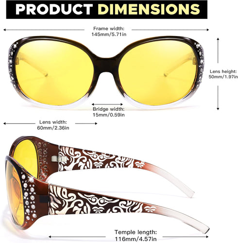 LVIOE Night-Vision Driving Glasses Wrap Around Anti Glare with Polarized Yellow Lens for Women...