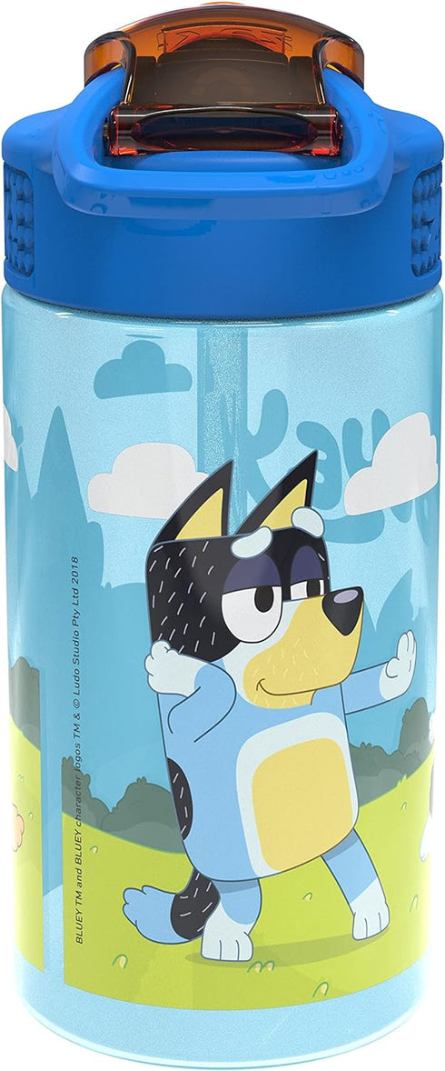 Zak Designs Bluey Kids Durable Plastic Spout Cover and Built-in Carrying Loop, Leak-Proof Water Design for Travel, (16oz, 2pc Set), Bluey Bottle 2...
