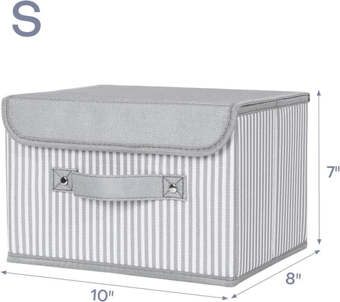Small Fabric Storage Bin with Lid & Handle Foldable Cotton Linen Storage Basket Rectangular Cube Box Decorative Lidded Home Organizer Clothes Blan...