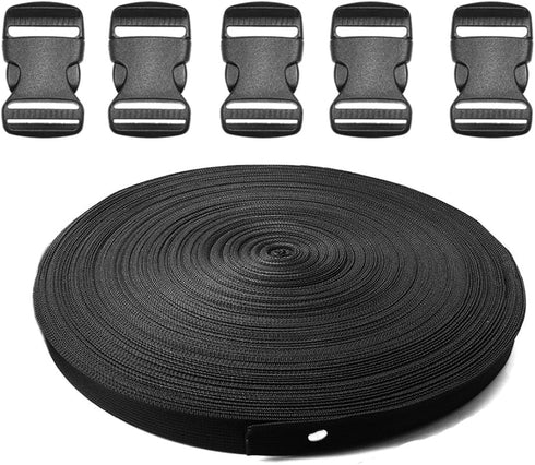5 Pack 1" Side Release Buckle Dual Adjustable 5 Yards 1" PP Strap Webbing Outdoor Camping Backpack Sleeping Bag Tent Belt Tied Band Accessories #C...